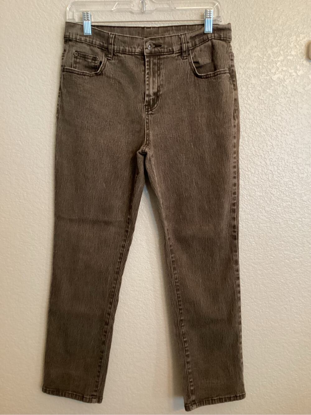 DG2 by Diane Gilman classic Straight Leg Denim Jeans Faded Taupe Acid Wash 10P